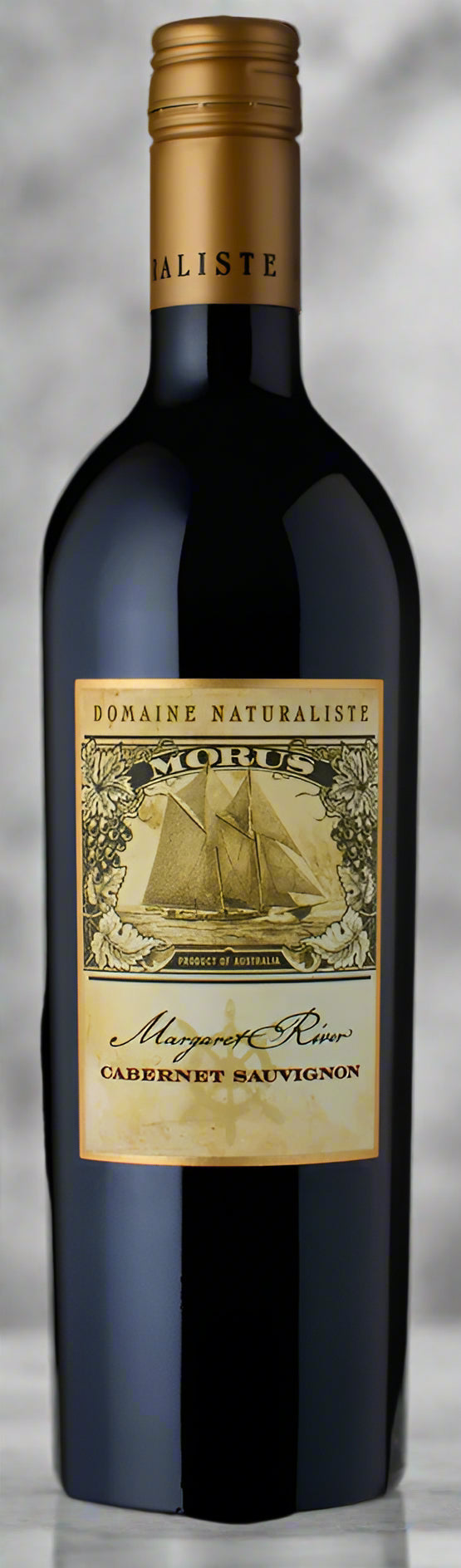 Bottle of Domaine Naturelliste Morel Cabernet Sauvignon wine with a gold label.